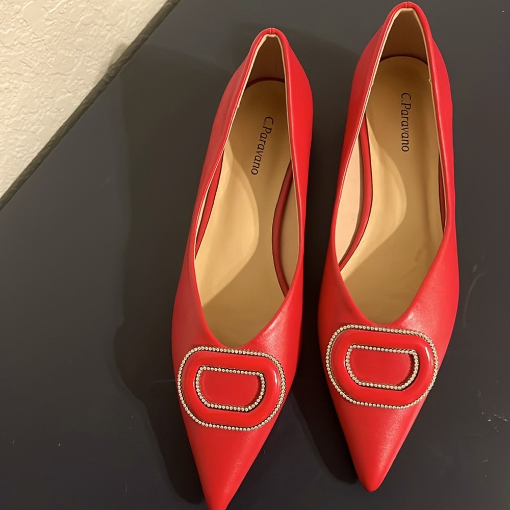 ** New C.Paravano Pointy toe red flat size 40(9.5)